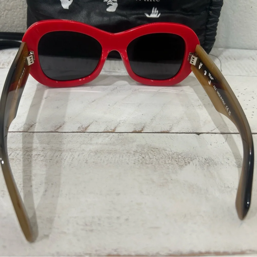 Off-White Red Frame Sunglasses with Dark Lenses
